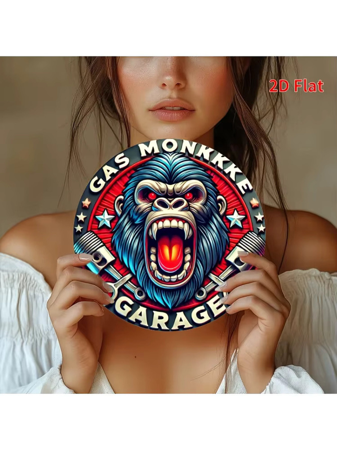 Rundes Eisenschild Potdemiel Auto Repair Gorilla Logo im klassischen Stil, Durchmesser: 20,32 cm, Mehrfarbig - Bild 6