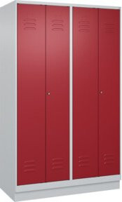 C+P Spind Classic PLUS mit Sockel, 4 Abteile, Front in RAL 3003 Rubinrot, Höhe: 195 cm, Breite: 120 cm, Tiefe: 50 cm, mit Zylinderschloss - Bild 1
