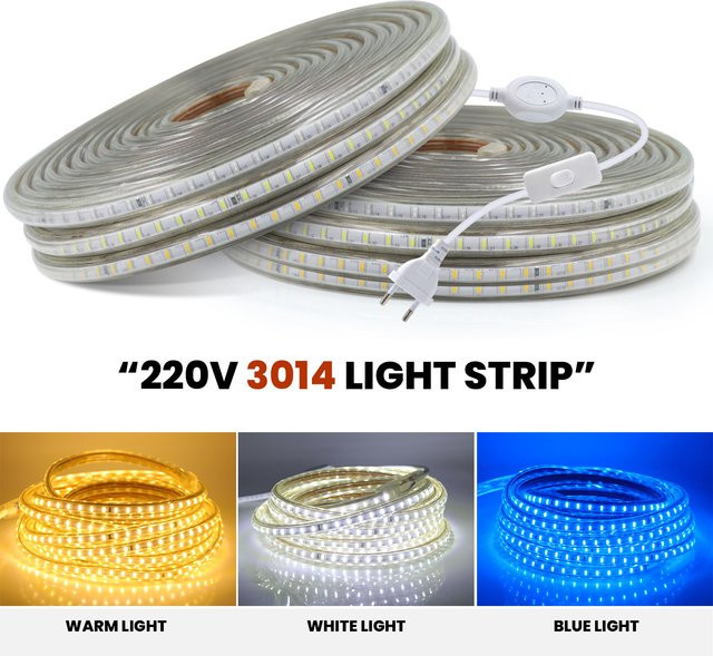 HEGEHE LED-Streifen Blau IP65 mit EIN/AUS-Schalter, 120 LEDs/m, AC 220V, flexibles Silikon-Bandstreifenlicht - Bild 1