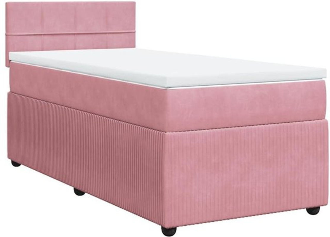 Vidaxl Boxspringbett mit Matratze aus Samt in Rosa, Modernes Polsterbett, B/T/H: 80 x 200 cm - Bild 1