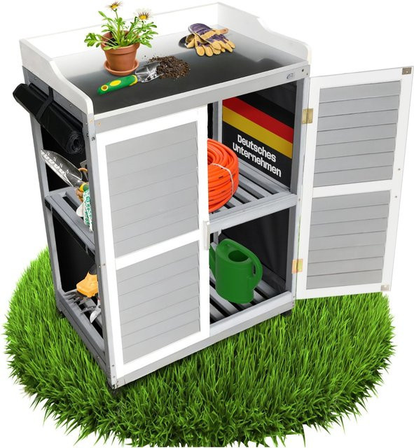 Coemo Gartenschrank Lola aus Holz in Weiß mit verzinkter Arbeitsplatte B/T/H: 98 x 46 x 67 cm - Bild 1
