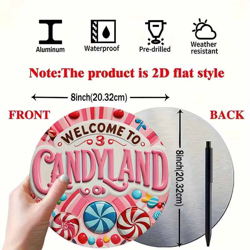 Potdemiel Vintage Candyland Willkommensschild aus Metall, runde Wanddekoration in Multicolour, Durchmesser: 20 cm - Bild 4