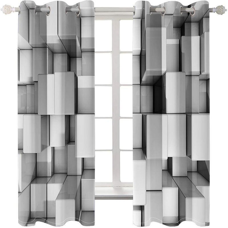 A Family Of Home Textiles Moderne Vorhänge mit abstraktem geometrischem 3D-Print, halbtransparent, Schwarz, 2er-Set, Breite: 85 cm, Höhe: 220 cm - Bild 3