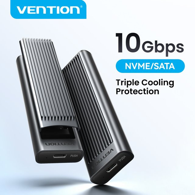 Vention Dual Protocol M.2 NVMe/SATA SSD Gehäuse mit USB 3.2 Gen2 10 Gbit/s Adapter in Grau - Bild 1