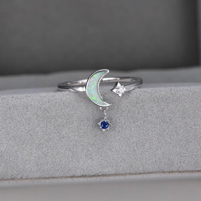 Ring Roségold, Stern Mond, Weißer Diamant, Blauer Diamant, Damen - Bild 1
