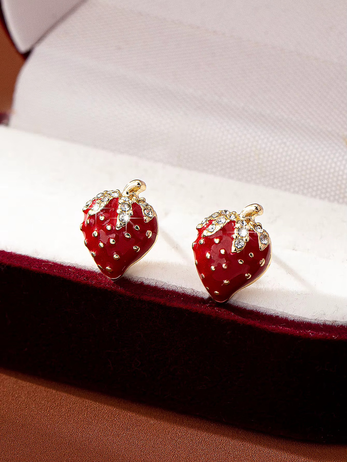 Ohrstecker Erdbeerohrringe, Diamant, Zirkonia, Gold, Damen - Bild 2