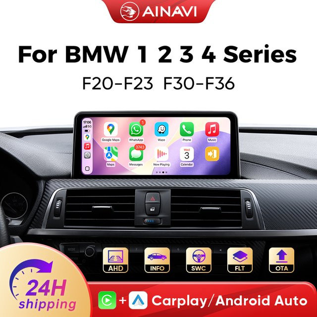 AINAVI Autoradio F30 Multimedia-System mit Wireless Carplay und Android Auto für BMW 3er Serie F31 F32 und 1er Serie F20 F21 F23, NBT HD Touchscreen mit 4G GPS und Bluetooth in Schwarz - Bild 1