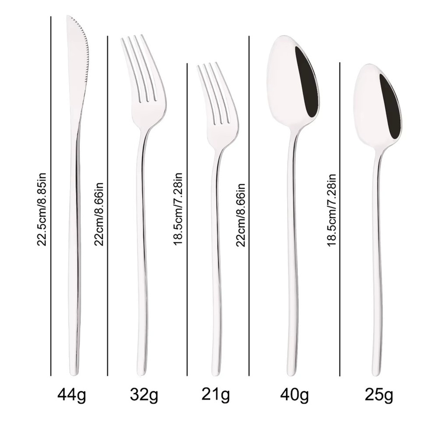 Uniturcky Besteckset aus Edelstahl mit Dessertgabel, Löffel und Messer, 5-teilig, Silber und Gold, poliert - Bild 2