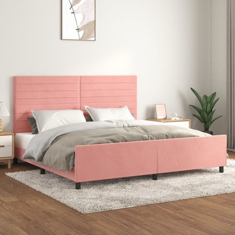 Vidaxl Polsterbett mit Kopfteil aus Samt in Rosa, B/T: 200 x 200 cm - Bild 1