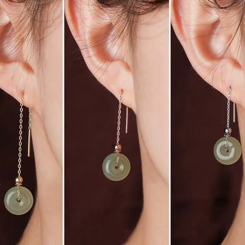 Buyee Ohrring 925 Silber, Jade, Gold, Damen - Bild 3