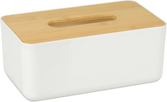 Relaxdays Kosmetiktücherbox aus Kunststoff und Holz in Weiß, B/T/H: 23 x 10 x 13 cm - Bild 1