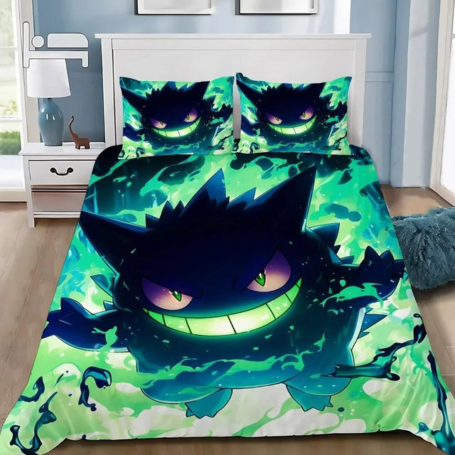 Bettwäscheset Binchi Fitness mit Cartoon Böse Gengars Design, 3-teilig, Blau, B/H: 245 x 210 cm - Bild 1