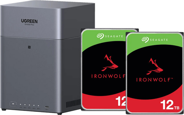 UGREEN NASync DH4300 NAS-System mit Seagate Ironwolf 12 TB Festplatten Doppelpack in Silber/Grau - Bild 1
