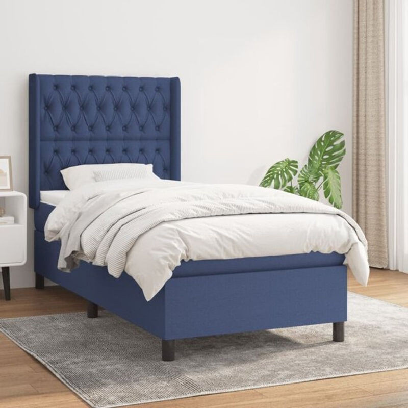 Vidaxl Boxspringbett mit Matratze in Blau und Weiß aus Stoff und Massivholz B/T/H: 90 x 190 x 118 cm - Bild 1