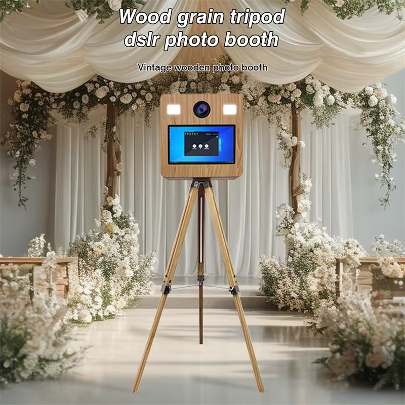 Retro Photobooth Fotoautomat mit 15,6 Zoll Display und Blitzlicht in Holzmaserung Braun - Bild 3