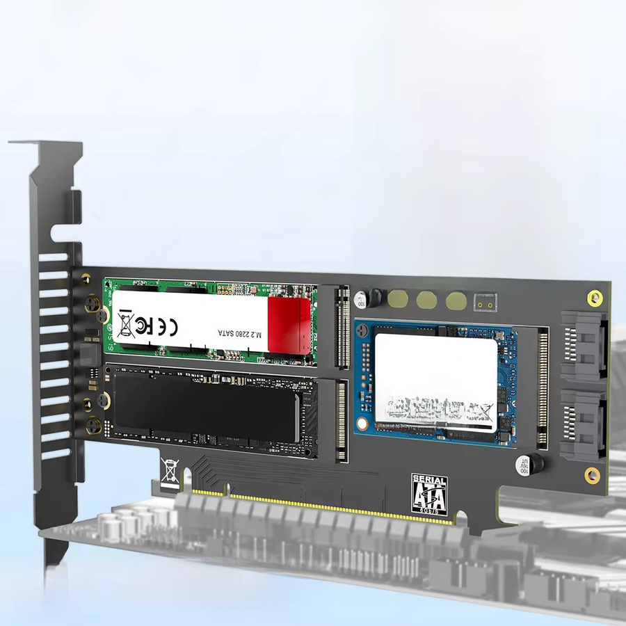 Jeyi 3-in-1 SSD Adapterkarte für NVMe, NGFF und MSATA, PCIe 4.0/3.0 Konverter zu SATA III, Schwarz - Bild 1
