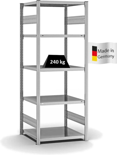 PROREGAL Fachbodenregal Stecksystem T-Profil Medium-Duty Grundregal, verzinkt, H x B x T: 200 x 75 x 60 cm, 5 Ebenen, Fachlast 240 kg, beidseitig nutzbar - Bild 1