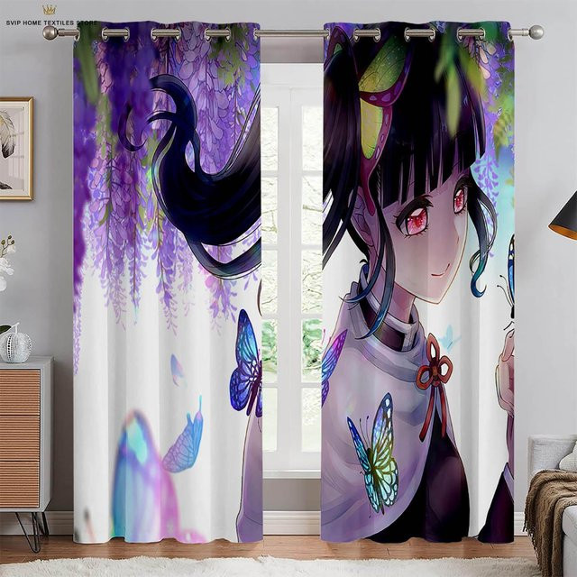 Yiran Furniture Anime-Cartoon-Druck Vorhang aus Seidenmaterial in Schwarz und Multicolour, B: 100 cm, H: 130 cm - Bild 1