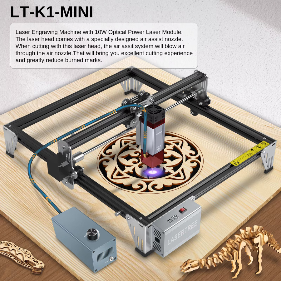 LASER TREE K1Mini Lasergraviergerät mit 10W Laserkopfmodul, 450nm Blaulicht, CNC Gravur- und Schneidemaschine für Holzbearbeitung, Schwarz und Blau - Bild 2