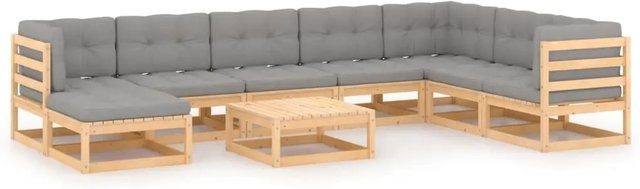 vidaXL 9-tlg. Garten-Lounge-Set aus massivem Kiefernholz mit Kissen in Natur und Grau - Bild 1