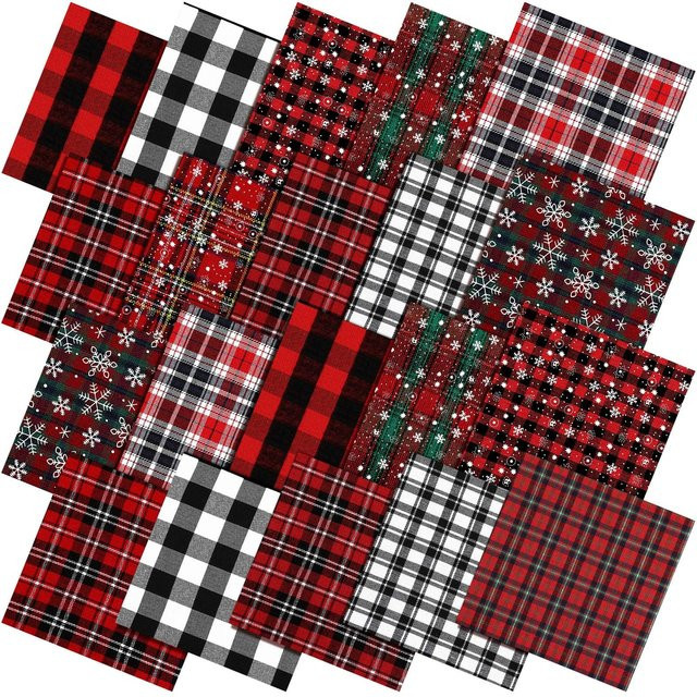 Weihnachts-Karo-Stoff mit Schneeflocken-Patchwork in Rot und Grün für DIY-Handwerk und Geschenkverpackungen - Bild 1
