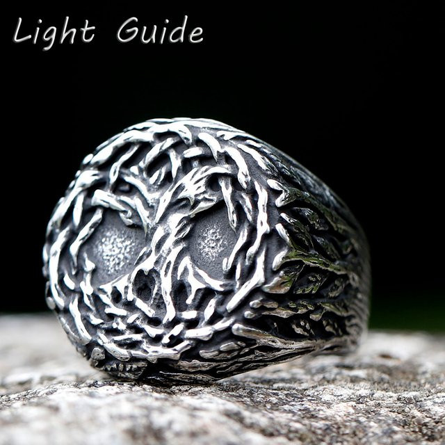 Ring Edelstahl, Silber, Unisex, Viking Gothic Odin Yggdrasil Runen - Bild 1