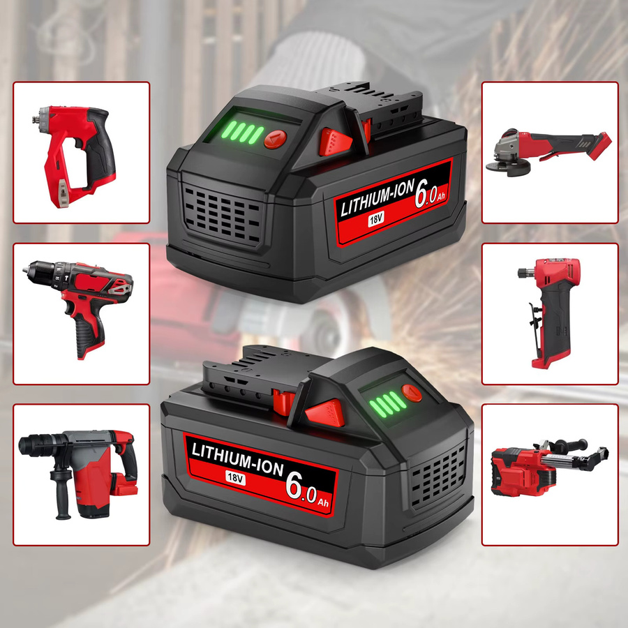 Bonacell Ersatzakku 6000 mAh für Milwaukee M18 18V Li-Ion Akku, kompatibel mit 48-11-1815 und 48-11-1850 Elektrowerkzeugen, lila-schwarz - Bild 3