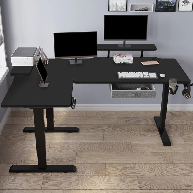 Radlove Elektrisch Höhenverstellbarer L-Schreibtisch in Schwarz, Eckschreibtisch für Home-Office, Breite: 160 cm - Bild 1