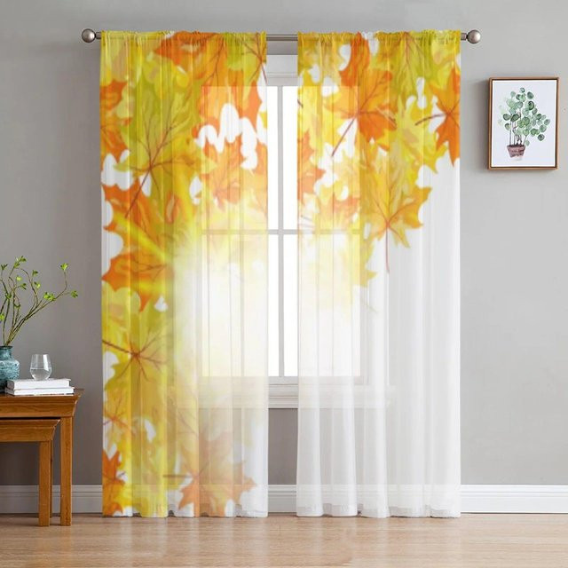 Dekorativer Tüllvorhang mit Herbst-Ahorn-Blättern von A Family Of Home Textiles in Gelb, Breite: 135 cm, Höhe: 114 cm - Bild 1