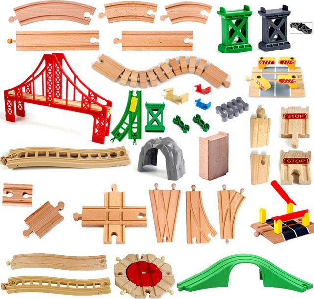 YunDuo BaBy Holzschiene Eisenbahnspielzeug, Eisenbahngleis Zubehör, Holz - Bild 1