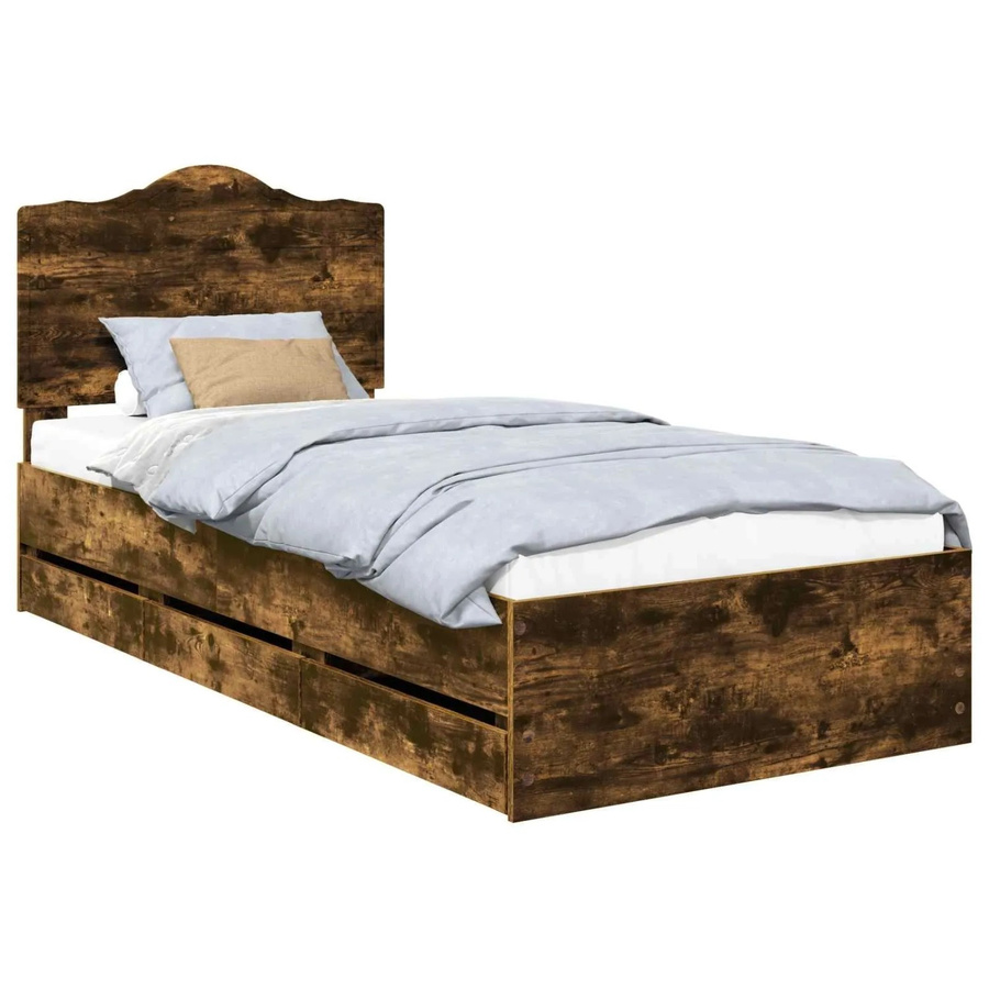 vidaXL Bettrahmen aus Ingenieursholz in Farbe Raucheiche mit Schubladen, B/T/H: 98,5 x 200 x 102 cm - Bild 2