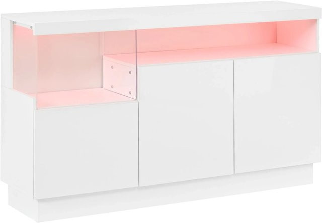 Merax LED-Sideboard in Weiß mit APP-Steuerung und Acrylfächern, modern und glänzend, B/T/H: 180 x 35,5 x 80 cm - Bild 1