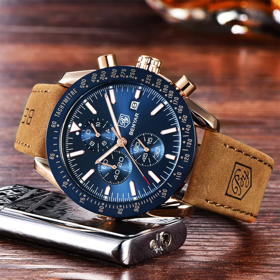 BENYAR Chronograph, Quarz, Blau, Leder, Herren - Bild 4