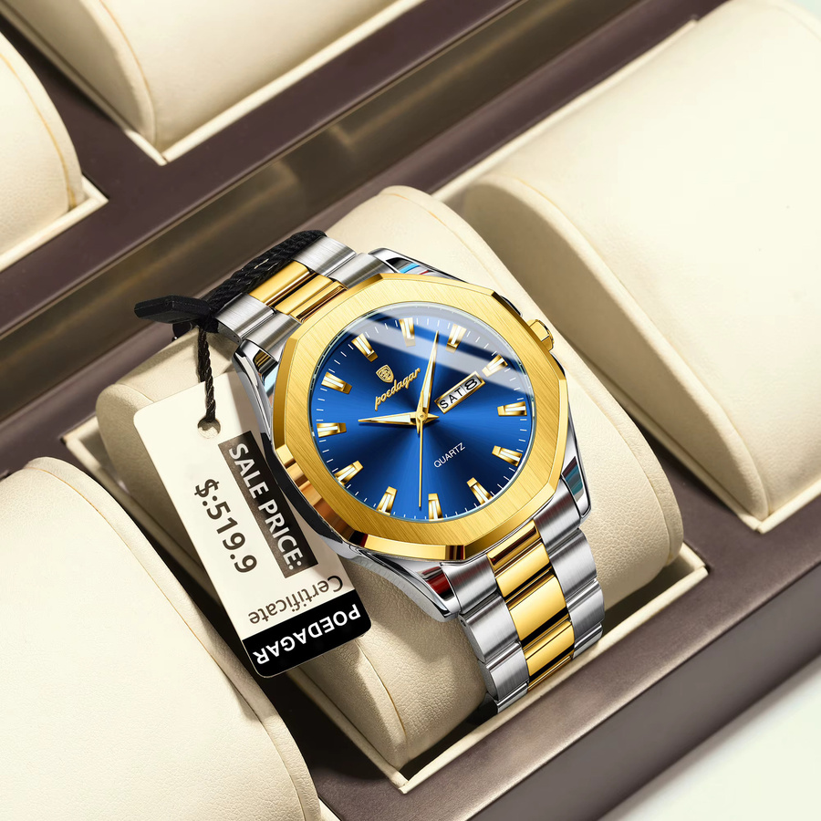 POEDAGAR Armbanduhr Quarz, Edelstahl, Blau, Herren - Bild 2