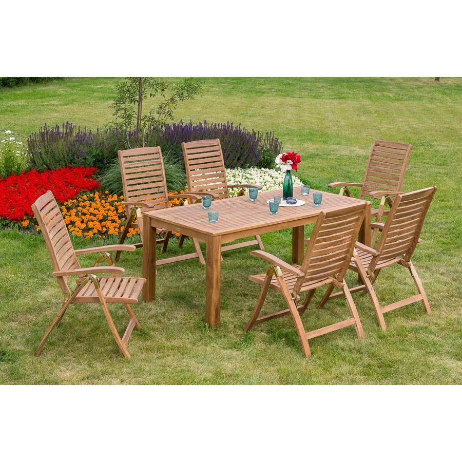 Merxx Paraiba Gartenmöbel-Set 7-tlg. aus Akazienholz und Stahl in Braun mit Tisch B: 185 cm, T: 90 cm - Bild 2