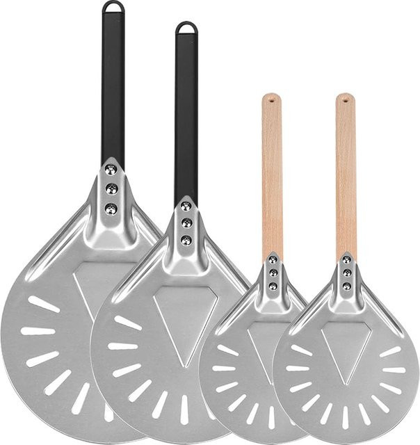 PGY Pizza-Schieber aus perforiertem Aluminium in Silber, rund mit langem Griff - Bild 1