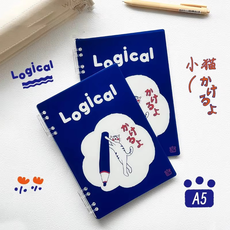 TACCIA A5 Loseblatt-Notizbuch mit Katzenumschlag, blau, linierte Seiten, nachfüllbares Ringbuch aus Kunststoff und Papier - Bild 2