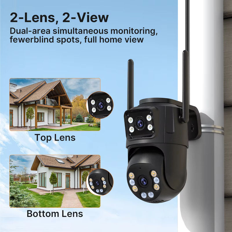 WONSDAR WIFI IP-Kamera mit 3-Linsen und 3-Bildschirm, PTZ-Überwachungskamera mit Menschenerkennung, IP66 wasserdicht, Schwarz - Bild 3