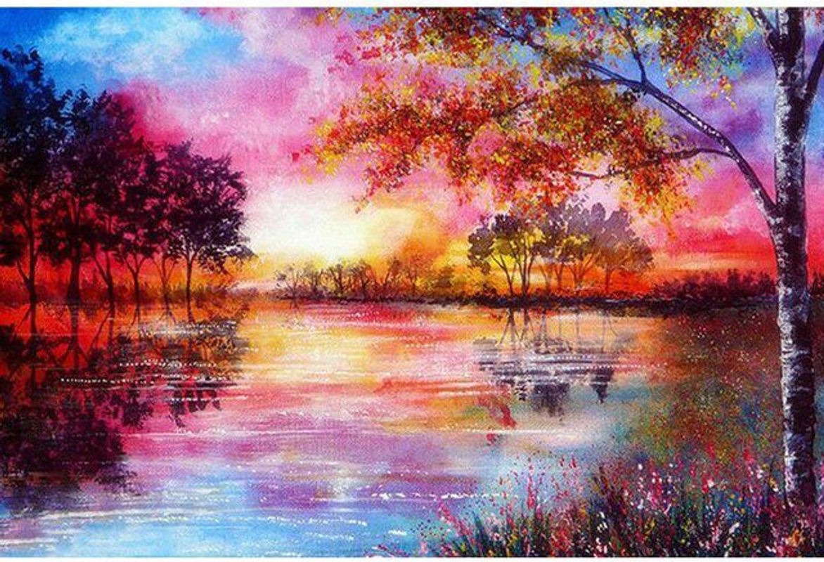 FIYO Diamond Painting Set Waldlandschaft mit Tieren und Blumen, DIY Kreuzstich Bastelset, Mehrfarbig, B/H: 20 x 30 cm - Bild 1