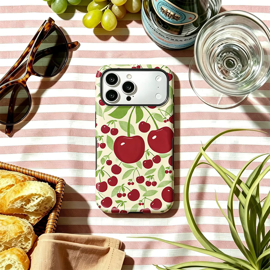 Potdemiel Handyhülle mit Riesen-Kirschzweig-Design für iPhone 17, 16 und 15 Pro Max in Beige, kratzfeste TPU-Schale mit erhöhtem Bildschirmrand - Bild 3
