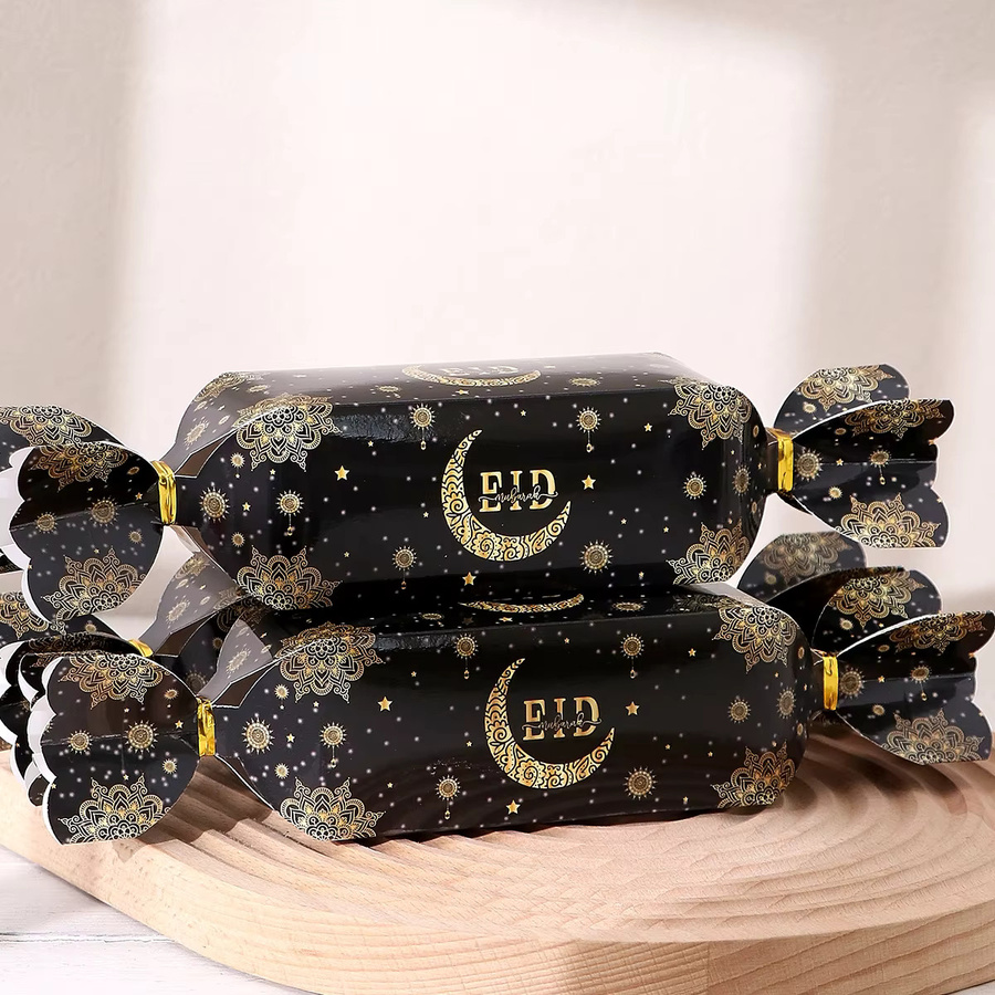 5 luxuriöse Eid-Geschenktüten mit goldenen Hängelaternen-Designs und Bandverschluss in Gold und Weiß für Datteln, Süßigkeiten und kleine Geschenke - Bild 3