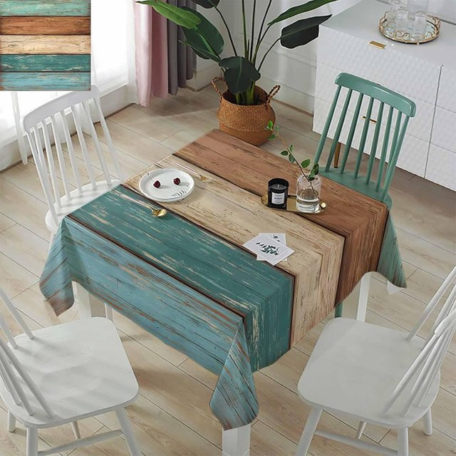 Wasserdichte quadratische Tischdecke von JMG Household Supplies in Türkis und Braun mit Retro-Design, B/B: 152 x 152 cm - Bild 1