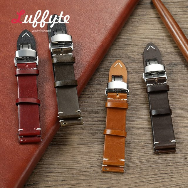 Uhrenarmband Leder, Ölwachs-Verfärbung, Schmetterlingsschnalle, Unisex - Bild 1