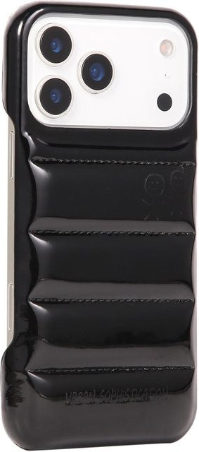 Stoßfeste iPhone 17, iPhone 17 Pro und iPhone 17 Air Handyhülle von Bloom Habitat im Aurora Daunenjacke Design mit Cartoon Laser Effekt in Schwarz - Bild 1