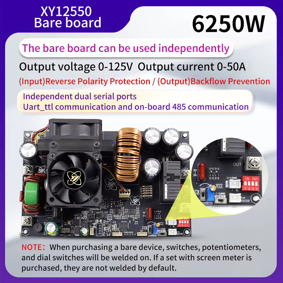 XY12550S Buck DC Digitales Netzteil 50A 6250W Einstellbarer Step-Down-Konverter MPPT CV CC CW 0-125V zu 12-140V in Schwarz - Bild 2