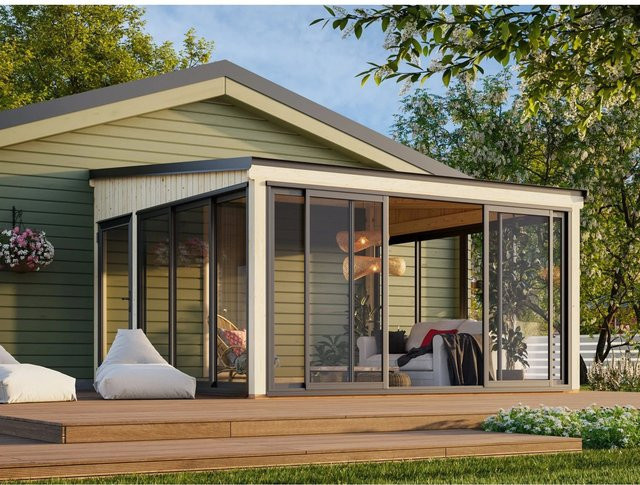 Palmako Gartenhaus Lumi Slide Plus aus Fichtenholz mit Pultdach in Natur, B/T: 420 x 420 cm - Bild 1