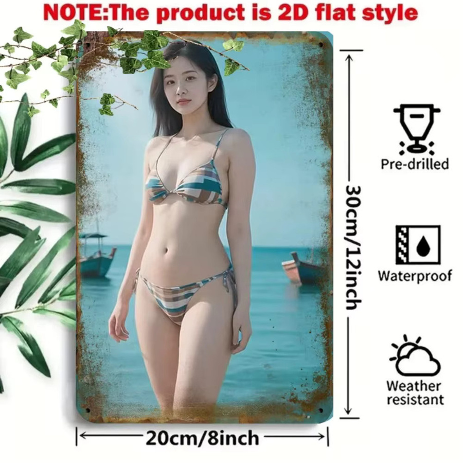 CIFBUY Retro Bikini Metall-Wandkunst mit Streifen-Design in Mehrfarbig für Innen- und Außenbereich - Bild 4