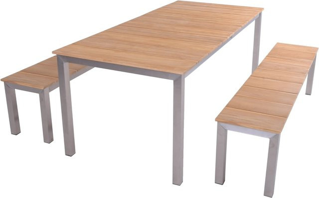 Garden Pleasure Gartenmöbel-Set Dallas 3-teilig aus Teakholz und Edelstahl in Braun - Bild 1