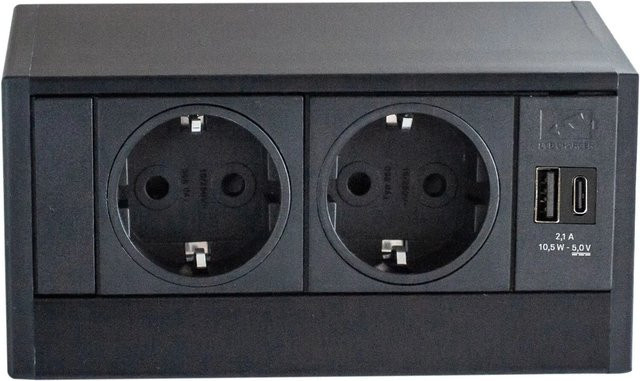 EVOline R-Dock Steckdosenelement 2-Fach Schuko mit USB-A und USB-C in Schwarz - Bild 1