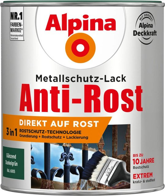 Alpina Metallschutz-Lack Anti-Rost Dunkelgrün glänzend 750 ml - Bild 1